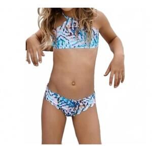 NEW PILY Q girls reversible seamless halter bikini set in blue
